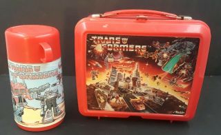 Transformers 1984 - 86 Aladdin Lunch Box With Thermos Vintage Robots Autobots