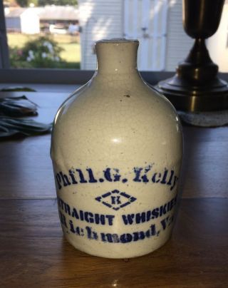 Phill.  G.  Kelly Richmond,  Va Whiskies 4 1/2 " Tall Stoneware Jug