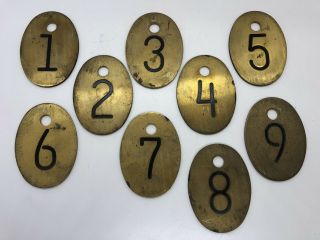 9 Vintage Double Sided Numbered Industrial Factory Brass Tool Tags Steampunk