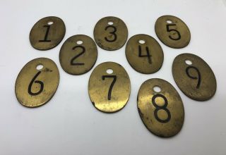 9 Vintage Double Sided Numbered Industrial Factory Brass Tool Tags Steampunk 2