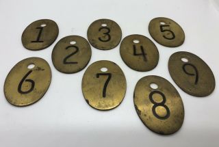 9 Vintage Double Sided Numbered Industrial Factory Brass Tool Tags Steampunk 3