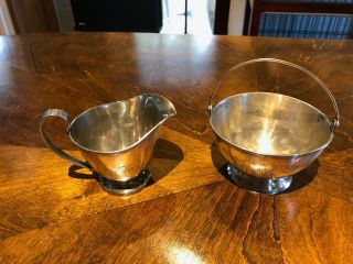 Antique Tiffany & Co Art Deco Sterling Silver Creamer & Sugar Bowls 13.  86 Ounces