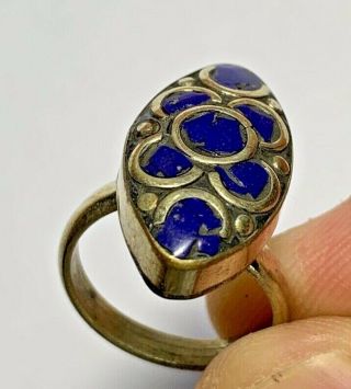 Old Medieval Silver Ring - Lapis Lazuli Stones 6.  7gr 25.  1mm (inner 16.  1mm)