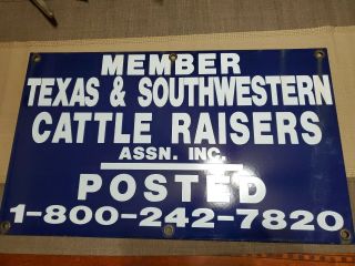 Vintage Porcelain Member Texas & Southwestern Cattle Raisers Association Sign