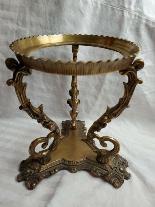 Vintage Brass Repousse Stand Crystal Ball Sphere Bowl Hollywood Regency Ormolu