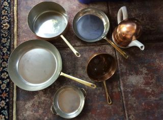 6 Piece Copper Stainless Steel Pot,  Pans,  Strainer,  Sauce Pan And Teapot