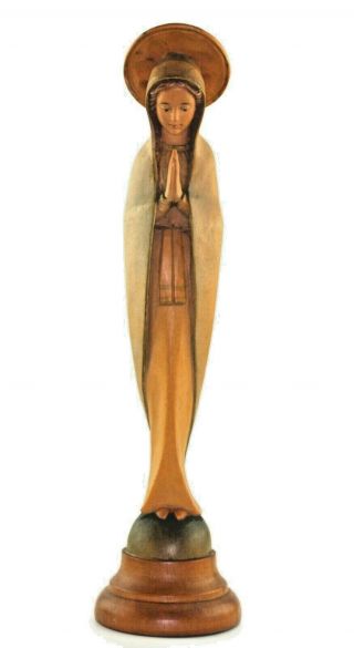 Vintage Mid Century Modern Anri Hand Carved Wood Virgin Mary Madonna Figurine