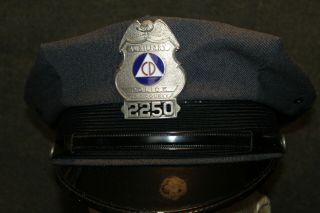 Ww2 U.  S.  Civil Defense Erie County Ny Police Officers Visor Cap W/badge