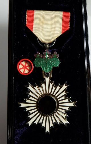 Japanese Order Of Rising Sun 6th Class Badge Japan Medal Enamel Sterling Silver