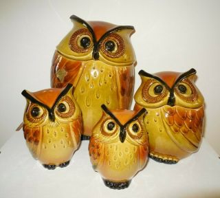 Vintage Metlox Poppytrail Owl Cookie Jar Salt & Pepper Shaker W/ Orig Sticker