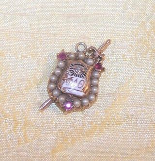 Vintage Phi Delta Theta Fraternity 10k Gold Member Pin Pendant,  Rubies C1952 Old