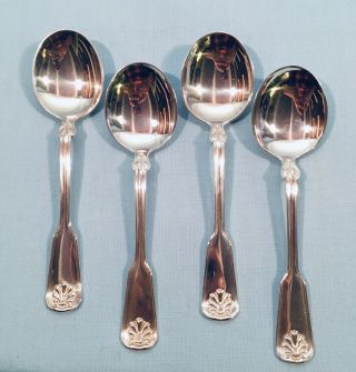Shell And Thread By Tiffany And Co.  Sterling Silver 4 Round Soup Spoons