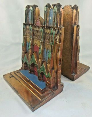 Vintage Notre Dame Cathedral Cast Iron Bronzed Bookends By Ronson