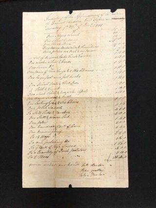 1801 Handwritten Estate Appraisal Nelson Co.  (ky Or Va?) Incl.  One Negro Wench