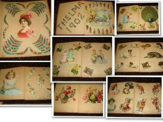 1902 Victorian Scrapbook With Die Cut Scraps 34 Pages Floral People Animals