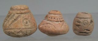 Pre Columbian Peru Nasca Nazca Culture 3 Pottery Spindle Whorls Ca 100 Bc - 800 Ad
