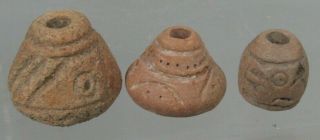 Pre Columbian Peru Nasca Nazca Culture 3 Pottery Spindle Whorls ca 100 BC - 800 AD 2