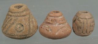 Pre Columbian Peru Nasca Nazca Culture 3 Pottery Spindle Whorls ca 100 BC - 800 AD 3