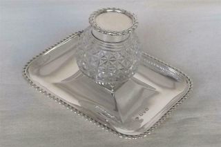 A Antique Sterling Silver Victorian Inkwell & Stand Chester 1898.