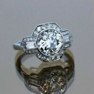 3ct Round White Moissanite Diamond 925 Silver Art Deco Vintage Engagement Ring