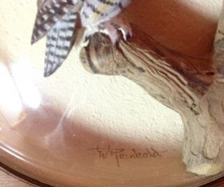 Vintage William Reinbolt Carved Great Horned Owl Mini in Convex Glass Diorama 3