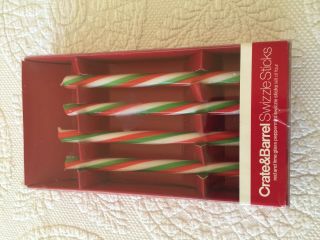 Crate & Barrel Red And Lime Green Glass Peppermint Swizzle Sticks 2