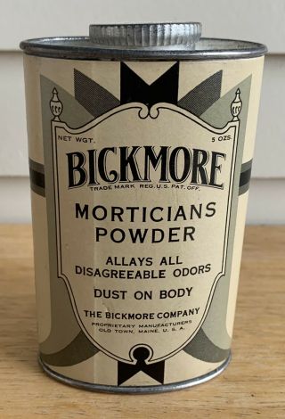 Vtg 40s Bickmore Morticians Powder Tin Funerary Item