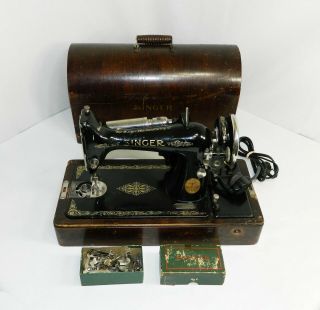 Vintage 1923 Singer 99k Electric Sewing Machine With Wood Case & More Y1498170