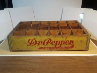 Vintage Yellow Dr.  Pepper Crate Good For Life Wood Soda Pop 24 Bottle