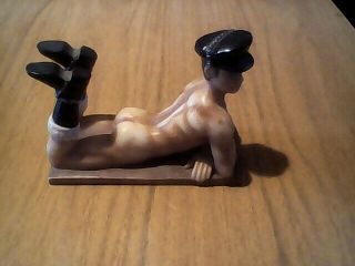 Vintage Nude Man Figurine On Wooden Base