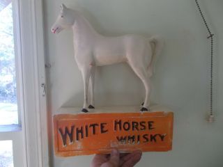 Antique White Horse Whisky Hard Plaster Over Steel Advertising Display Horse