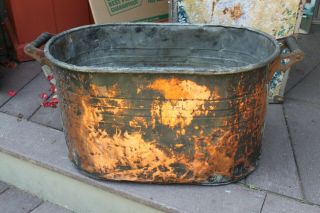 Vintage Antique Copper Metal Large Boiler Wash Tub With Handles No Lid