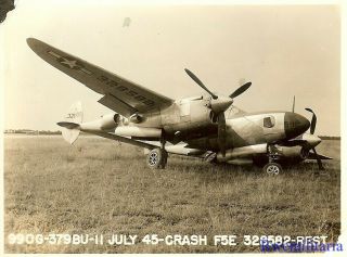 Org.  Photo: F - 5e (p - 38 Variant) Recon Plane (43 - 28582) Crashed In Field (2)