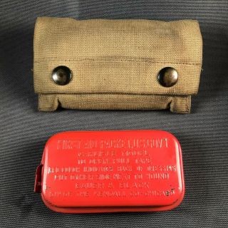Ww2 Us Army M1910 First Aid Pouch Jqmd 1942 & Carlisle Dressing Officer Markd 1