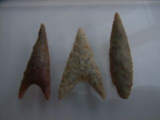3 Ancient Neolithic Flint Arrowheads,  Stone Age,  Very Rare Top