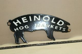 Heinold Hog Markets Porcelain Metal Pig Sign Farm Barn Ham Hampshire Feed Seed