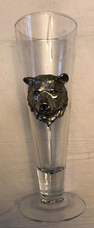 Arthur Court Designs Bear Head Glass Pilsner 9 " H X 3 "