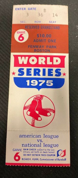 Vintage 1975 World Series Ticket Stub Carlton Fisk Hr (reserved Grandstand) 6