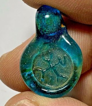 Rare Byzantine Rare Blue Glass Seal Pendant With Cross 2.  7gr 26.  3mm