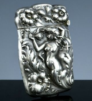 C1900 American Art Nouveau Sterling Silver Nude Repousse Match Safe Vesta Case