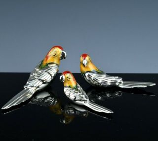 3 Great Italian Italy Sorini Sterling Silver & Enamel Parrot Bird Family Figures