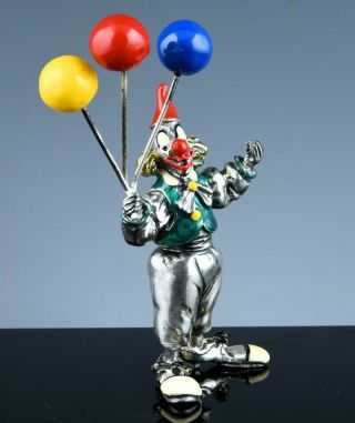 Great Italian Italy Sorini Sterling Silver & Enamel Clown With Balloons Figure