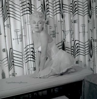 Bunny Yeager 1955 Black & White Camera Negative Maria Stinger Barkcloth Setting