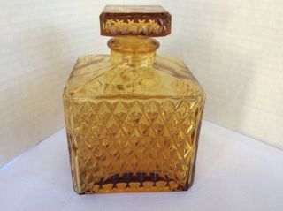 Whiskey Decanter Amber Glass Diamond Cut Liquor Bottle With Lid