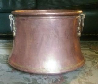 Vintage Large 19” Wide Hammered Brass Planter Ring Handles Plant Pot Big