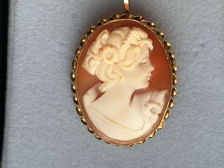 Carved Cameo Brooch Pin Or Pedant 585/14k Yellow Gold Naples,  Italy