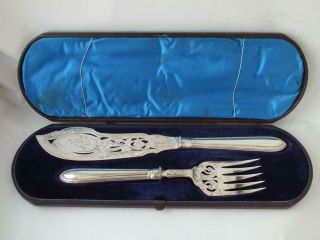 Quality Boxed Victorian Sterling Silver Fish Servers 1879 Ha