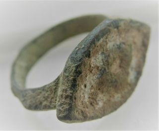 Ancient Viking Bronze Ring With Dragon Eye Bezel Circa 900 - 1100ad