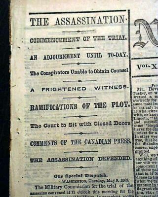 Abraham Lincoln Assassination Murder Trial Of The Conspirators 1865 Newspaper