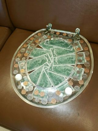 Vintage U.  S.  Dollars & Coins Real Currency Lucite Toilet Seat.